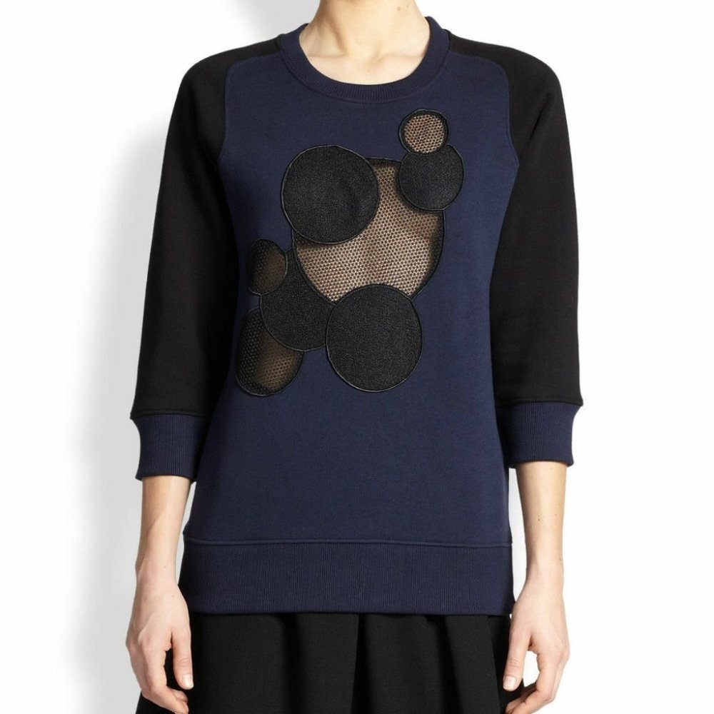 Christopher Kane Blue Black Leather Sweatshirt ( M )